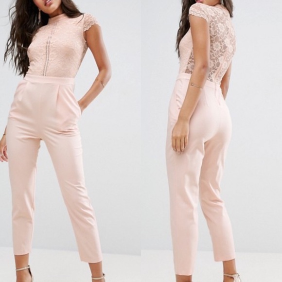 ASOS Lace Top Jumpsuit- Pink - Picture 1 of 6